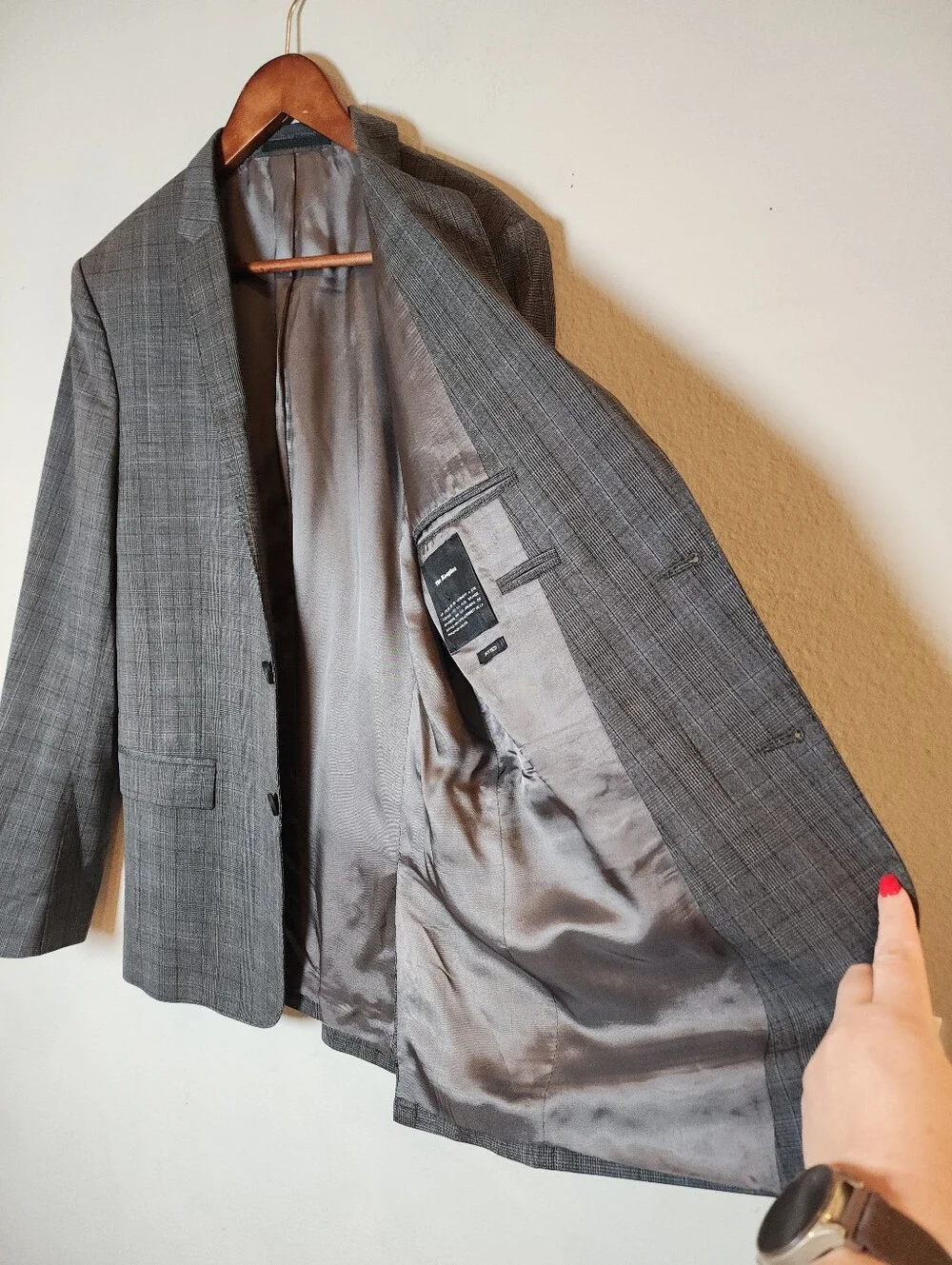 The Kooples 100% Wool Blazer Jacket Grey Black Blue Plaid IT 50 US 40 Medium